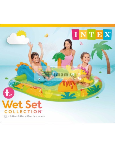 Водна площадка за деца Little Dino 191 x 152 x 58 см с пързалка и пръскачка Intex
